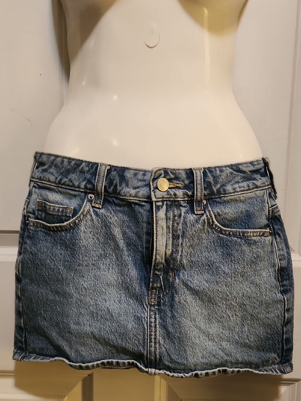 Pacific Sunwear Light Blue Denim Skirt with Leather Patch